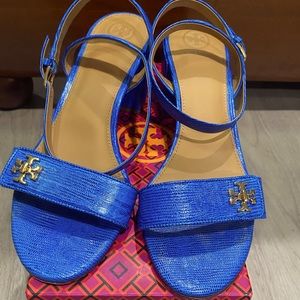 ToryBurch Kira Block Heel Sandal in Bright Tropical Blue